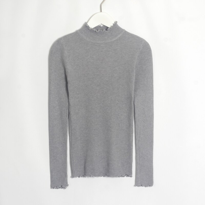 Wixra Womens Sweaters Turtleneck High Stretch Pullovers Long Sleeve Solid Sweaters Pulls Autumn Winter Women Clothes: Gray