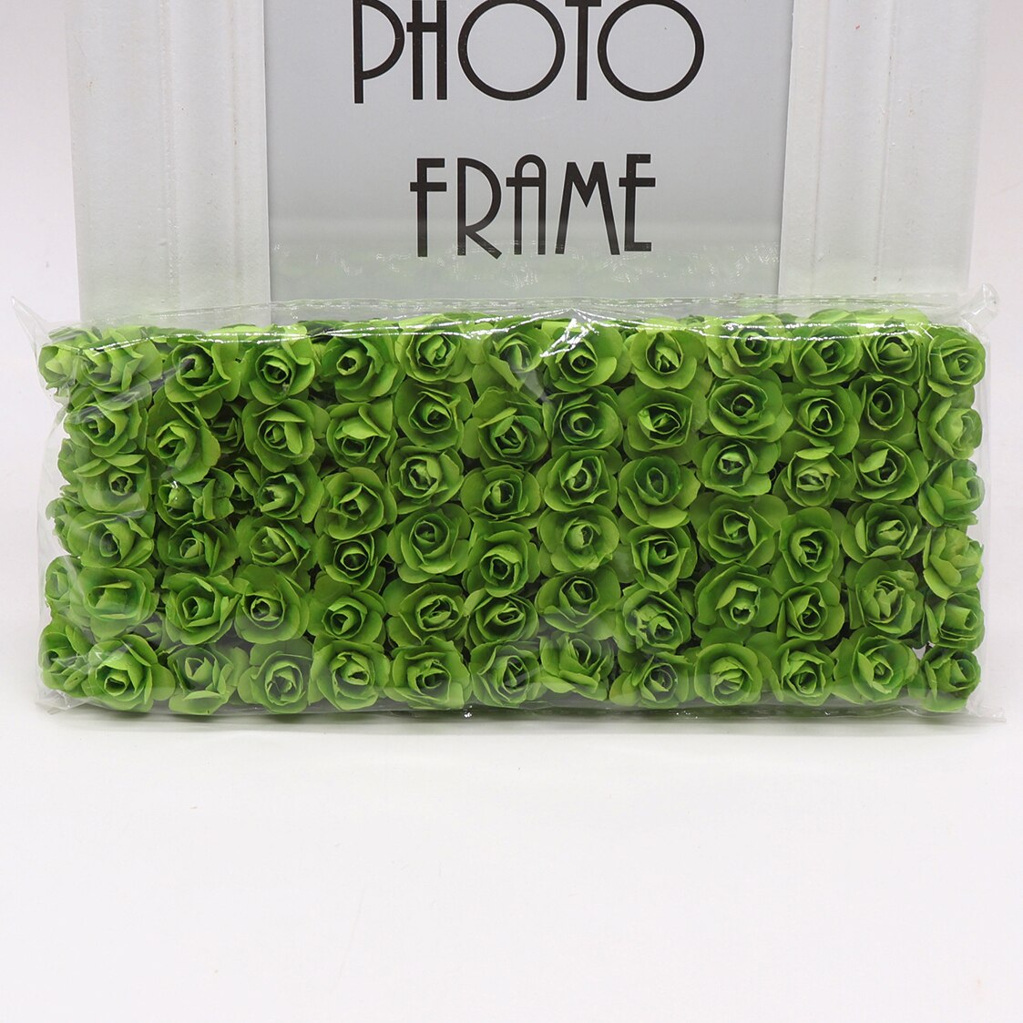 144pcs 1.5cm Mini Artificial Mini Paper Rose Bouquet DIY Wreath Scrapbook Wedding Ornament Artificial Rose Artificial Flower: green
