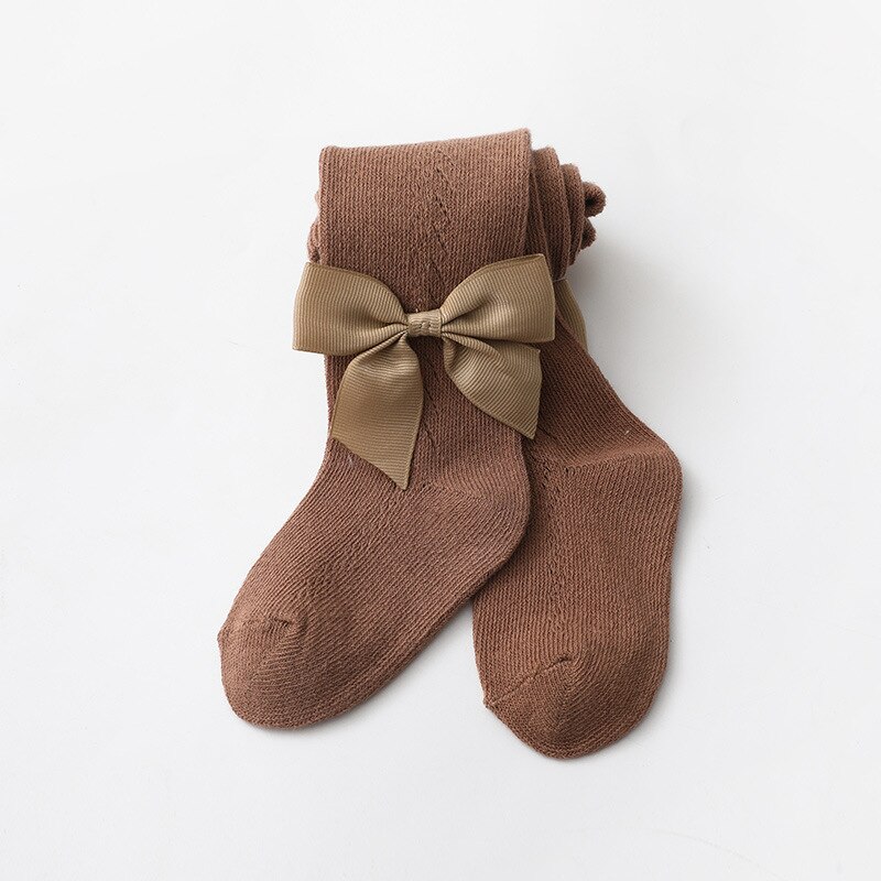 Summer Mesh Baby Girl Tights Breathable Thin Bows Kids Pantyhose Soft Solid Color Toddelr Stockings Baby Girl Clothes: Coffee