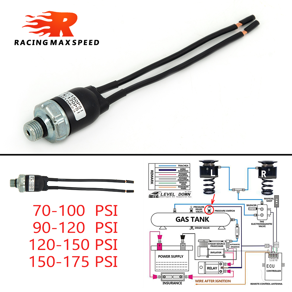 Válvula de conmutación de control de presión de compresor de aire universal 70-100PSI, 90-120PSI, 120-150PSI, 150-175PSI para sistemas de aire automotrices