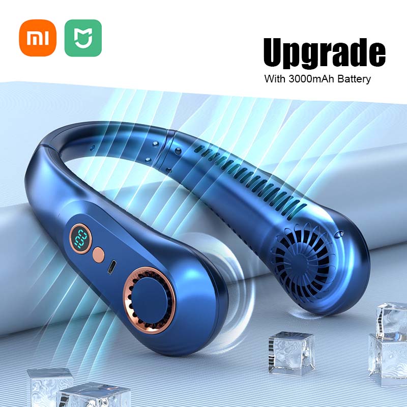 Xiaomi ventilateur de cou suspendu type-c affichage numérique LED Rechargeable refroidissement rapide réfrigération Portable extérieure ventilateur silencieux sans lame: BLEU CIEL