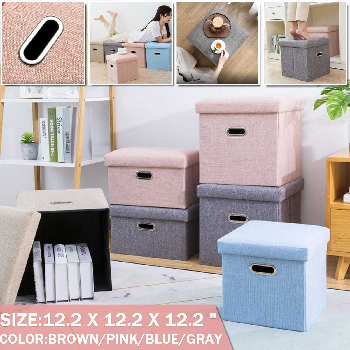 Household Portable Foldable Fabric Storage Stool Box Bench Small Sofa Multifunction Kid Chair Living Room Foot Stool 31x31x31cm