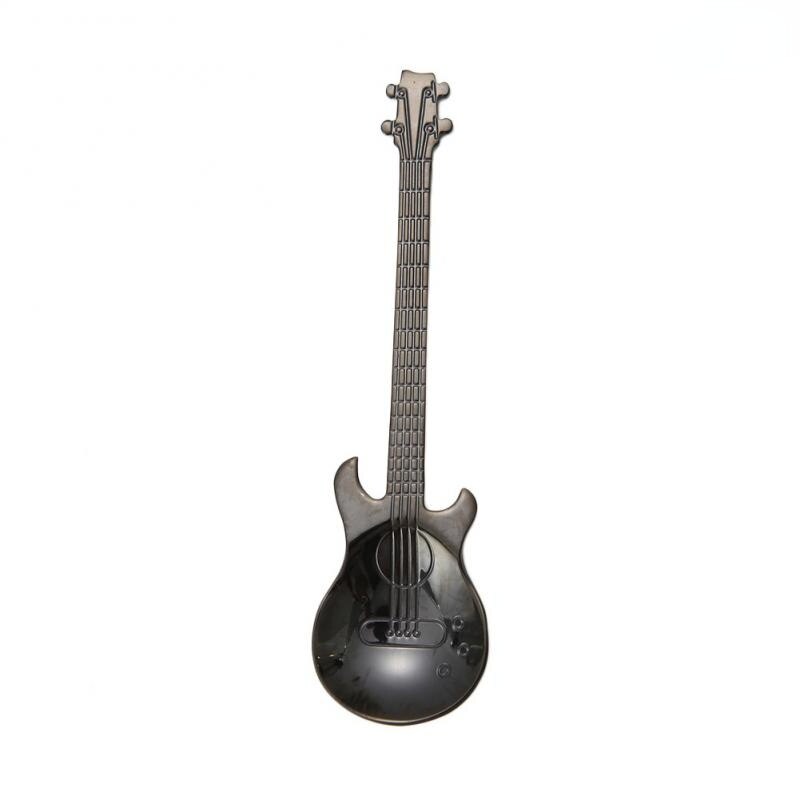 1pcs Stainless Steel Guitar Shaped Coffee Spoon Teaspoon Musical Coffee Spoons Teaspoons Mixing Spoons Kitchen Dining Bar Tools: Black