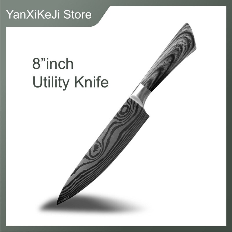 Kitchen Knife 5 7 8 inch 7Cr17 440C Stainless Steel Utility Cleaver Chef Knife Damascus Drawing Meat Santoku Cooking Tool Set