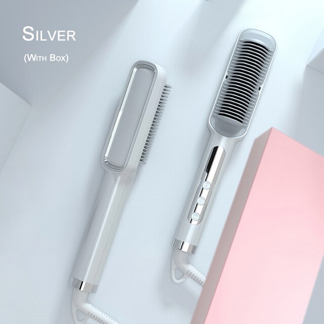 Comb Electric Hair Straightening Brush Anti-scalding Hair Straightening Comb Fast Heated Flat Iron Ceramic Hair Curler Curl: White / UK