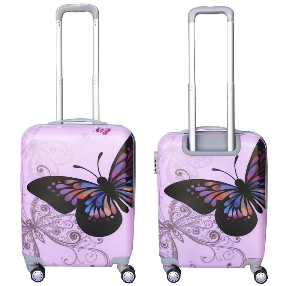 MERCURY TEXTIL-Equipaje de Mano,55cm Ligera con 4 Ruedas,película Protectora Que se Quita,Material Policarbonato (Mariposa Rosa)