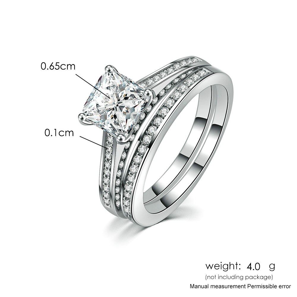 ZHOUYANG Wedding Engagement Ring Sets For Women Simple Square Cut Cubic Zirconia 2 PCS Silver Color Jewelry R605