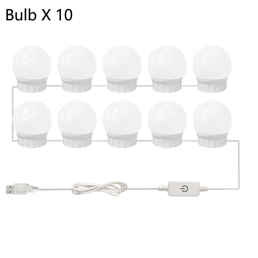 Kit d'éclairage pour coiffeuse avec 5v ampoules led pour miroir de maquillage hollywood, lampe murale à intensité variable en continu 10 6 14: 10 ampoules