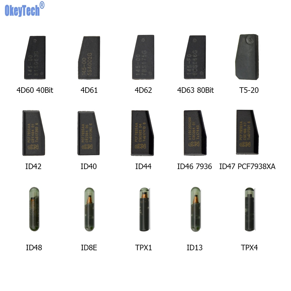 Okeytech Transponder Autosleutel Chip 4D60 4D61 4D62 4D63 T5-20 ID40 ID42 ID44 ID46 ID47 ID48 ID8E ID13 TPX1 TPX4 glas Cemamic Chip