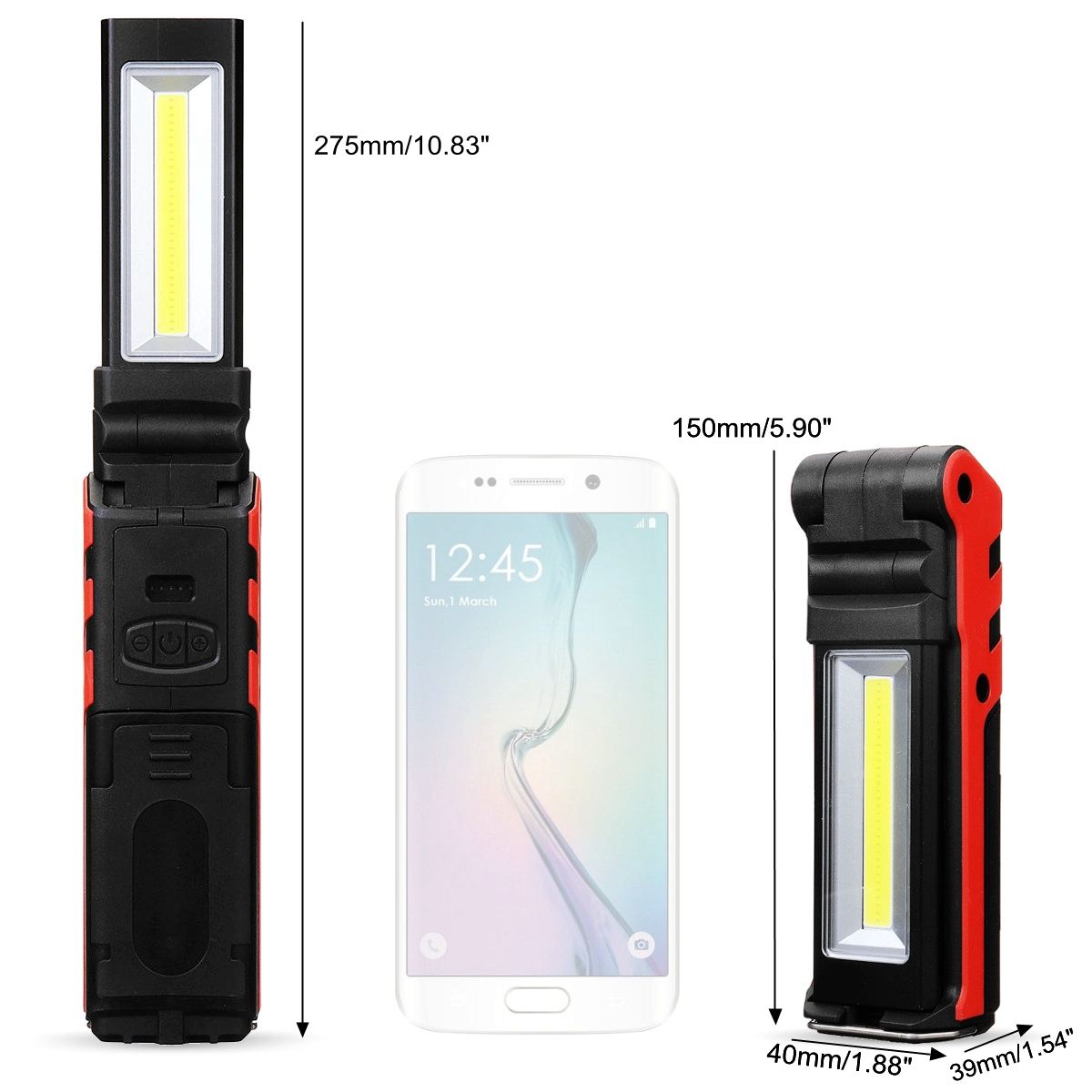 Projecteur portable bimodal COB ESEN106, rechargement USB, avec batterie, spot étanche et aimanté équipé d'une poignée, 2 modes, accumulateur 18650