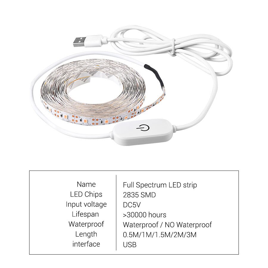 Full Spectrum Waterproof Touch sensor 5V USB LED Light Phyto Lamp 1/2/3m Growing Lamp Strip Fitolampy for Plants Growing Tent