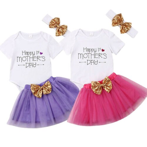 Moederdag Outfits Baby Meisje Prinses Tops Romper + Tule Rok 2 stuks Outfit Maat 0-18 M