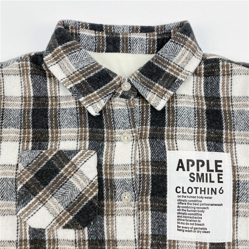 Korean style boys long sleeve plaid shirts kids Turn-down Collar cotton casual warm clothes Autumn Winter
