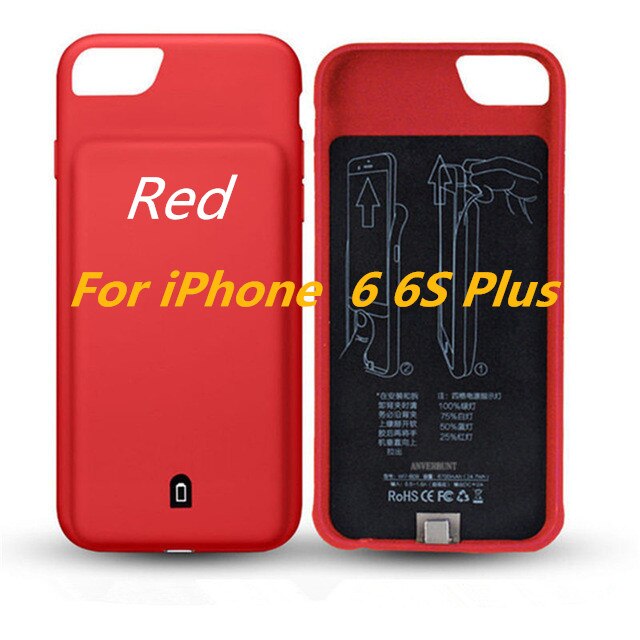 Udvidet telefonbatteri til iphone 6/6s/7/8 plus bærbart batteriopladeretui til iphone 6/6s/7/8 backup powercase: Rød til 6 6s plus