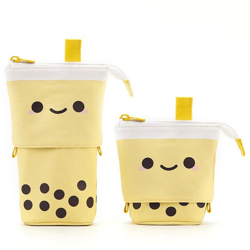 Leuke Boba Milktea Potlood Bagtelescopic Pen Houder Stand Up Etui Kawaii Cosmetica Zakje Make-Up Tas Briefpapier Organizer: A-yellow