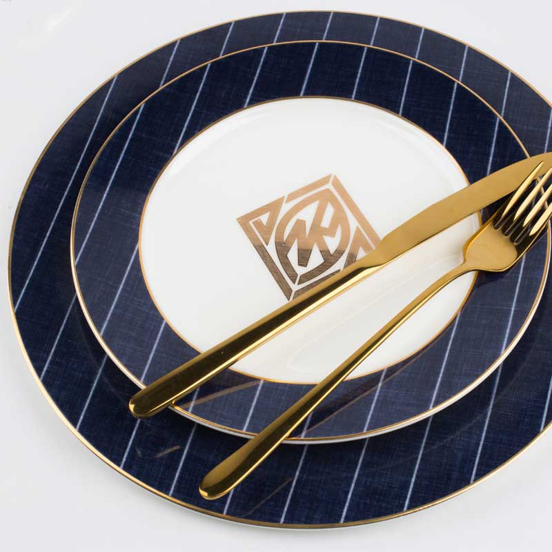 Blue dinner plate bone china dessert plate for steak kitchenware