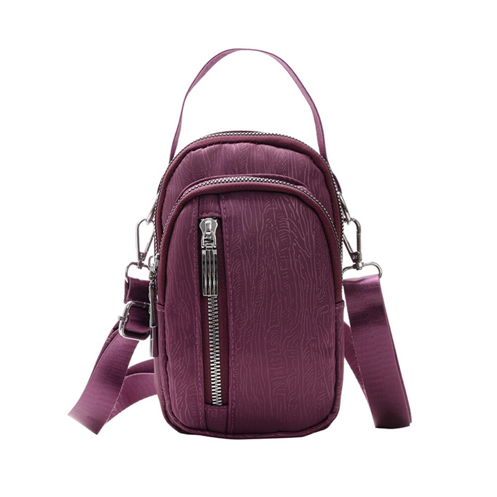 Dames kleine schoudertassen nylon effen kleur rits dames schoudertas crossbody messenger handtas: Paars 