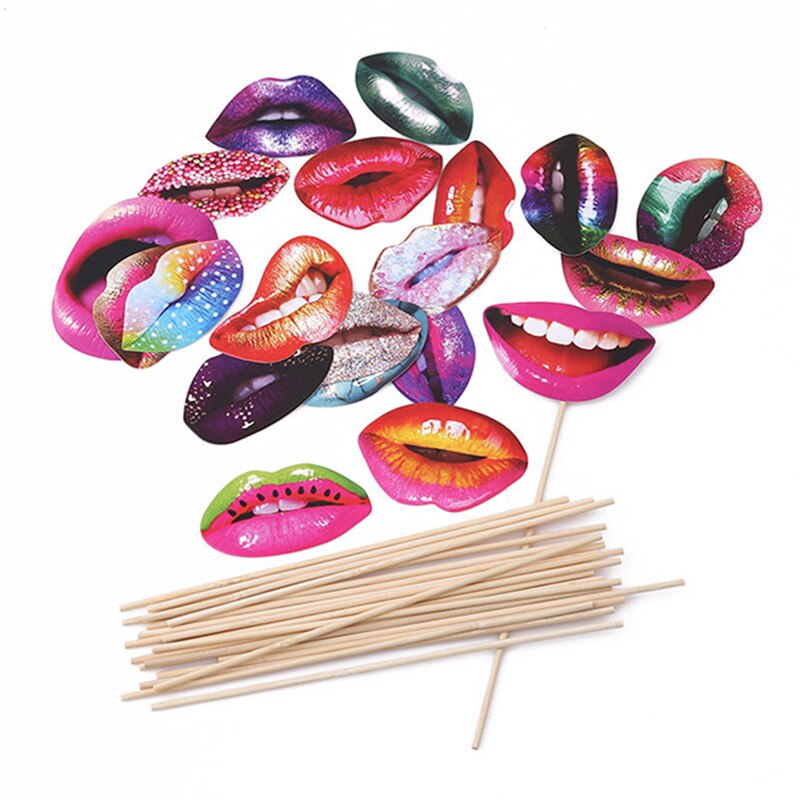 20pcs/pack Funny Lip Mouth DIY Photo Props Booth On A Stick For Women Girls Wedding Birthday Decoration Party Supplies