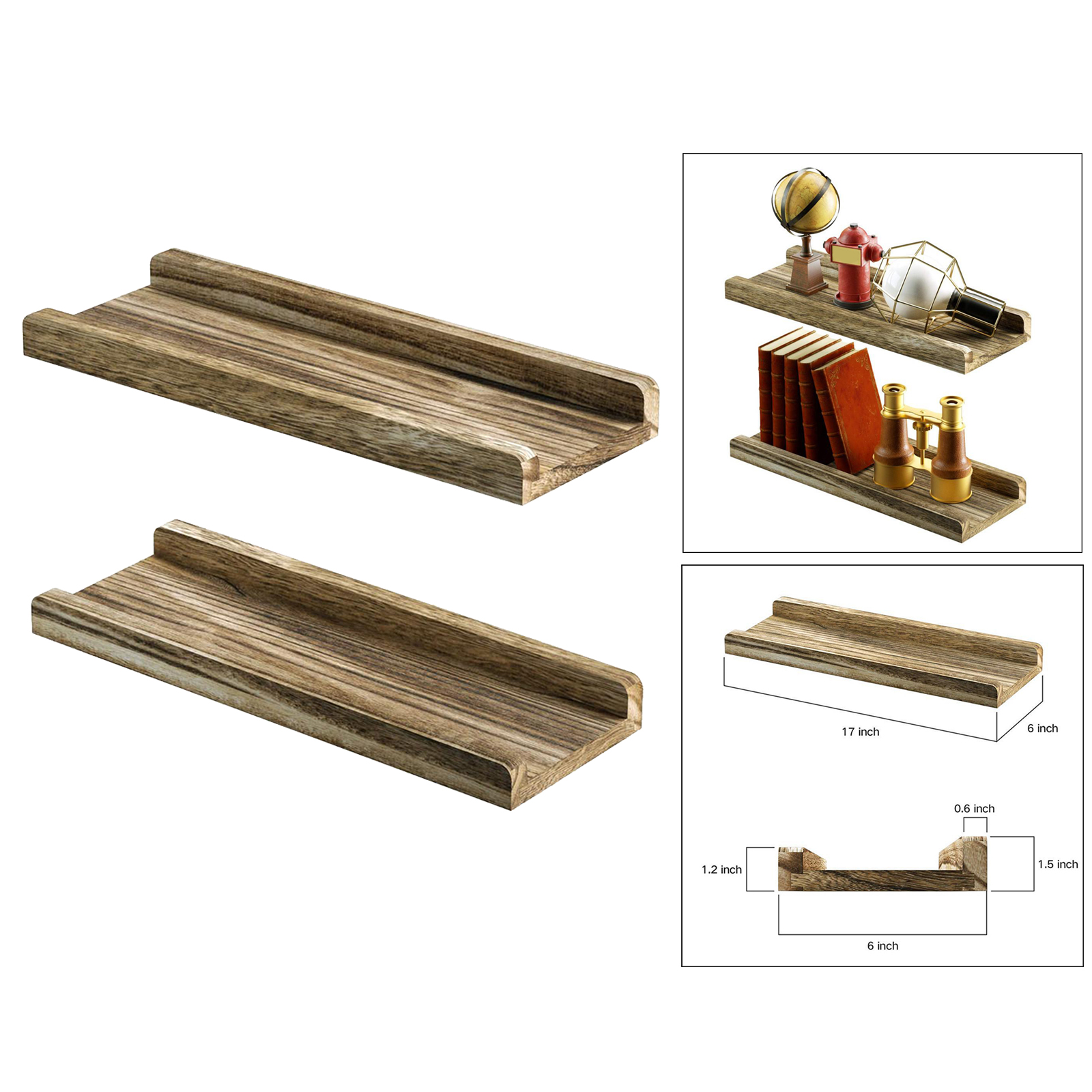 2x Floating Shelves for Wall Mounted,Modern Rustic All Wood Wall Shelves for Bedroom, Bathroom, Family Room, Kitchen