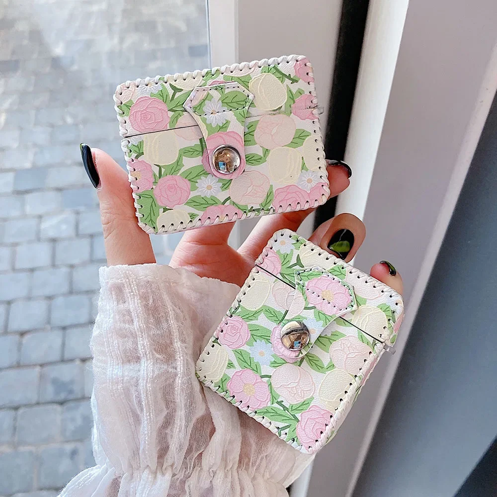 Étui Airpods 4 2 1 3 pour écouteurs, peinture à l'huile de fleurs, housse en cuir Vintage pour AirPod Pro, boîte de Protection