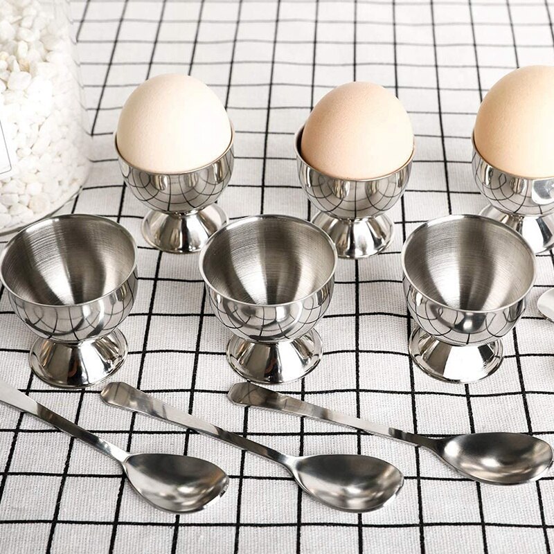 Roestvrij Staal Ei Cups Set Voor Hard Soft Gekookte Eieren Met 6 Ei Bekerhouders 6 Ei Lepels, genieten Ei Kopjes Ontbijt
