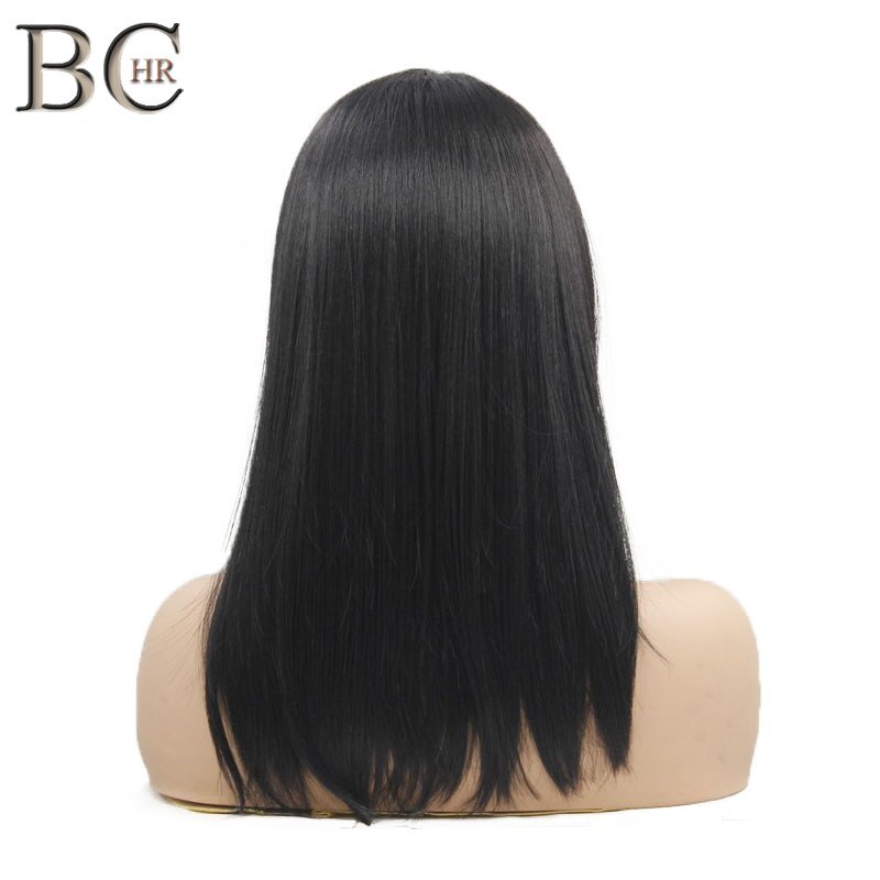 BCHR-perruque synthétique lisse mi-longue noire, cheveux avec raie latérale en fibre résistante à la chaleur, 13*4, pour femmes noires: Default Title