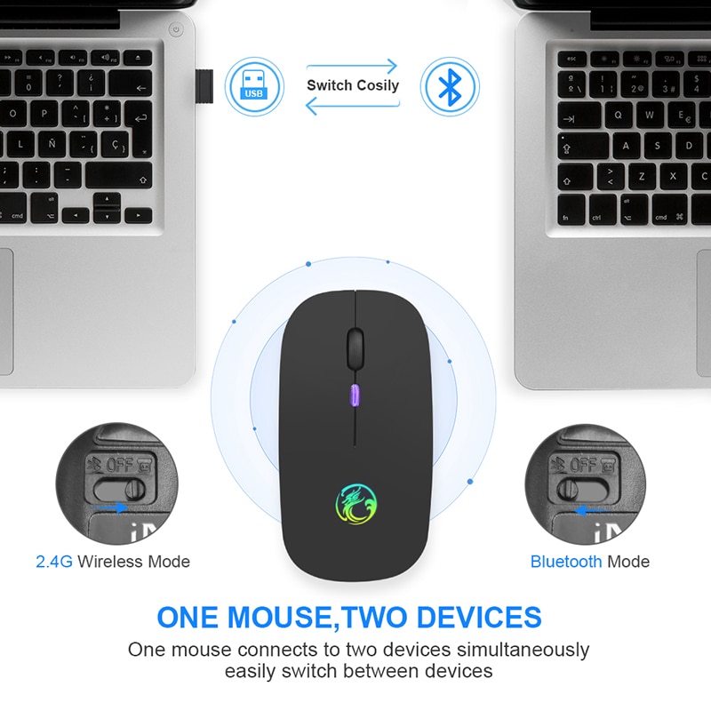Mouse Senza Fili Del Computer Bluetooth Del Mouse Silenzioso Pc Mause  Ricaricabile Mouse Ergonomico 2.4Ghz Usb Mouse Ottico per Il Computer  Portatile Del Pc