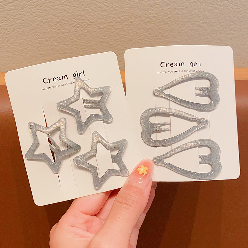3/6 unids/set bebé niños colores dulces adorno de estrella brillante pinzas para el cabello mujeres niñas pasadores lindos horquillas accesorios para el cabello para niños: Plata