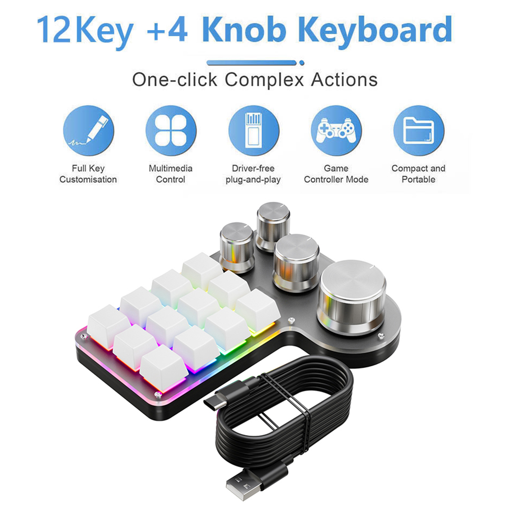Ammtoo Programming Macro Custom Keyboard 12 Key 3 Knobs RGB 18 Character One Key Password Copy Paste Mechanical Hotswap Keypad