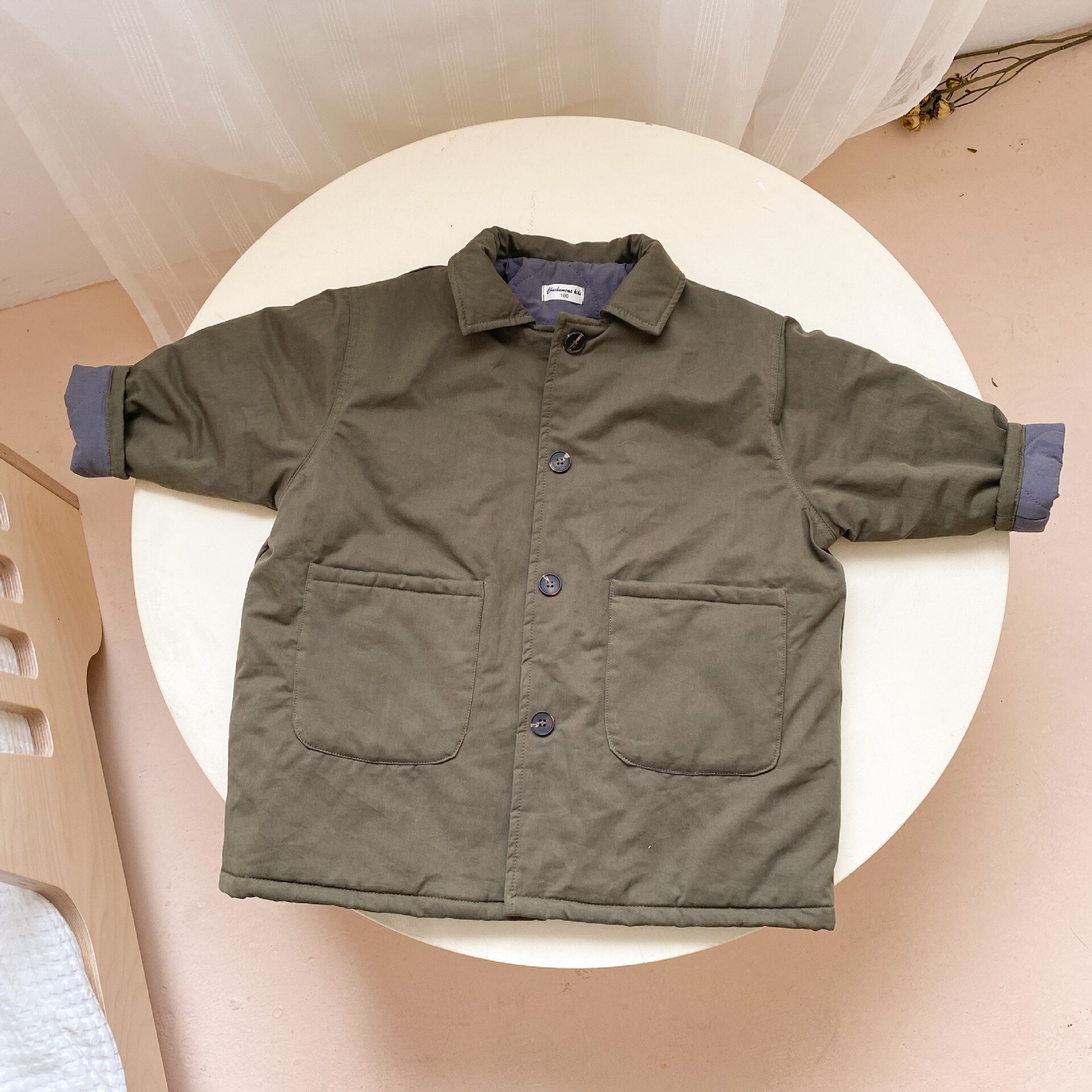 Cappotti imbottiti in cotone lungo per bambini nuovi in stile coreano inverno caldo addensare parka tinta unita capispalla Casual per bambini Unisex: Army Green / 6T