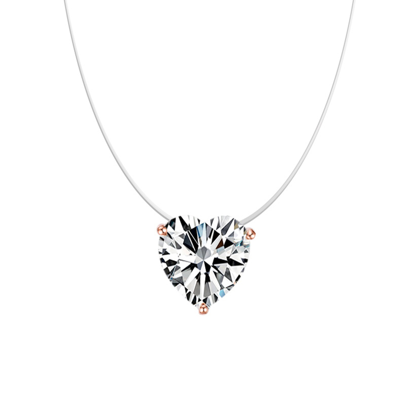 Chaîne transparente AAA Zircon collier Invisible ligne de poisson ras du cou femmes ovale coeur carré étoile goutte d'eau pendentif colliers