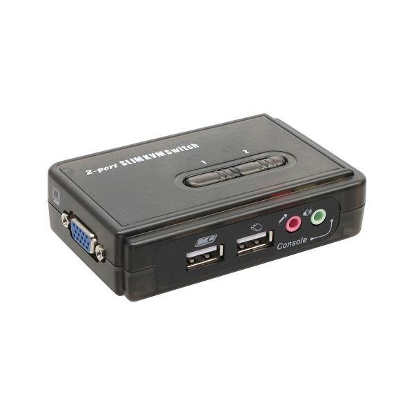 InLine 21701 Switch KVM 2 Porte USB 3.0 VGA Audio - Hub USB 3.0 Integrato - Kit Cavi Inclusi - Risoluzione 2048x1536 - Nero
