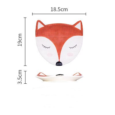 Assiette à dîner en céramique pour enfants | Dessin animé coréen Animal renard chaton forme enfants fournitures de cuisine en famille, assiette de séparation pour enfant: 3