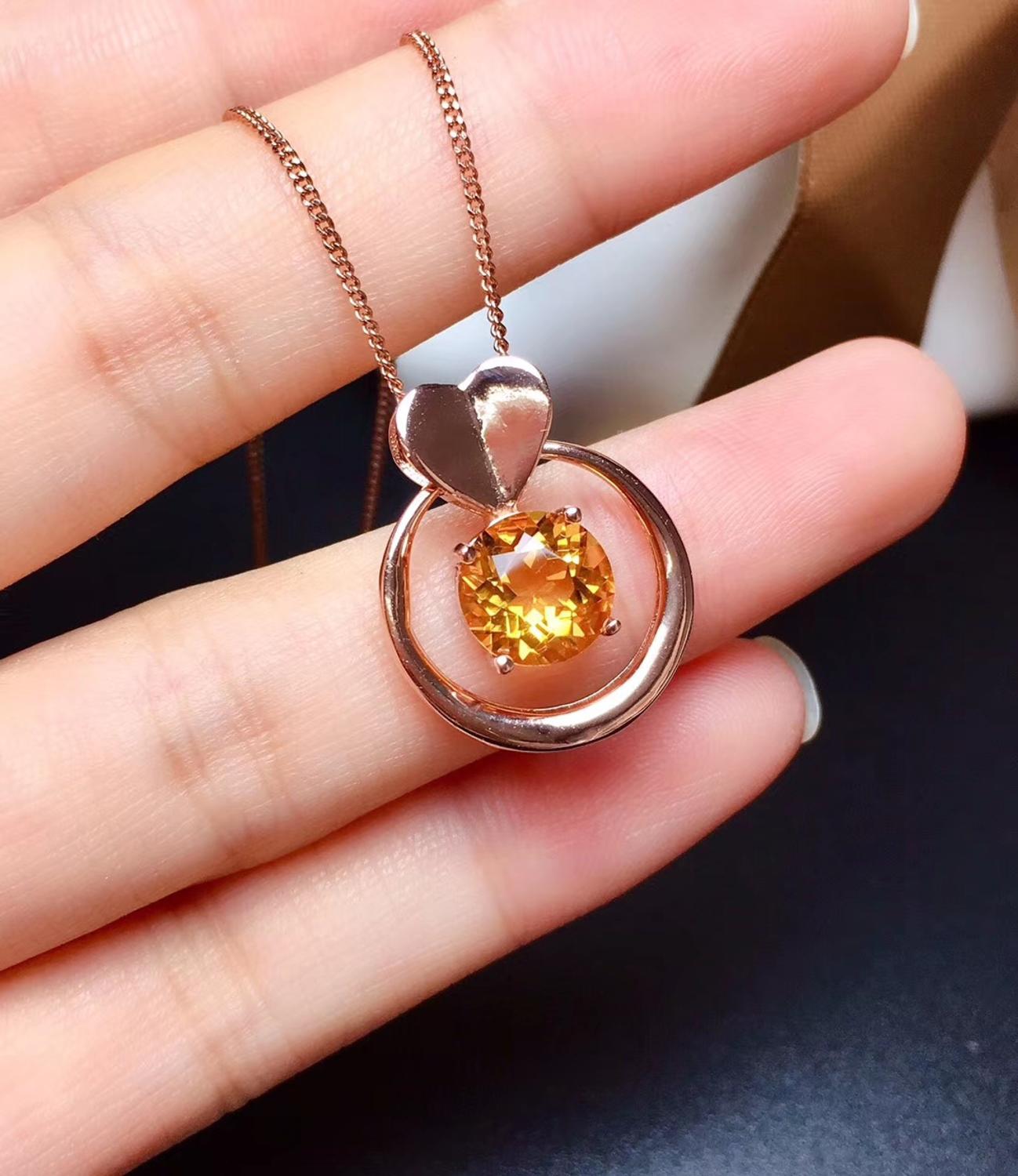 Di grande formato giallo citrino insieme dei monili tra cui anello della collana reale 925 argento festa di compleanno del regalo ornamento di colore giallo brillante