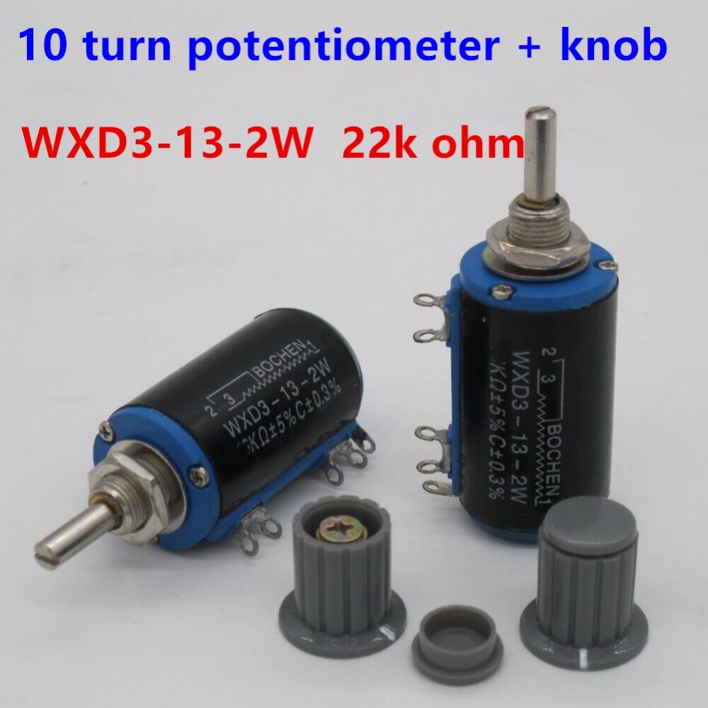 2 pièces WXD3-13-2W Arbre Dia 22 k ohm Rotatif côté Potentiomètre Multitour 10 potentiomètre 10 bague potentiomètre + 2 pièces bouton