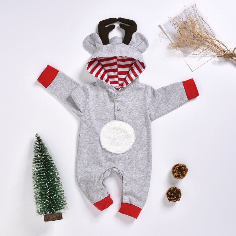 Mijn eerste kerst baby meisje jongen gewei romper hert 3d oren capuchon eendelig kerst schattig aangepaste kleding