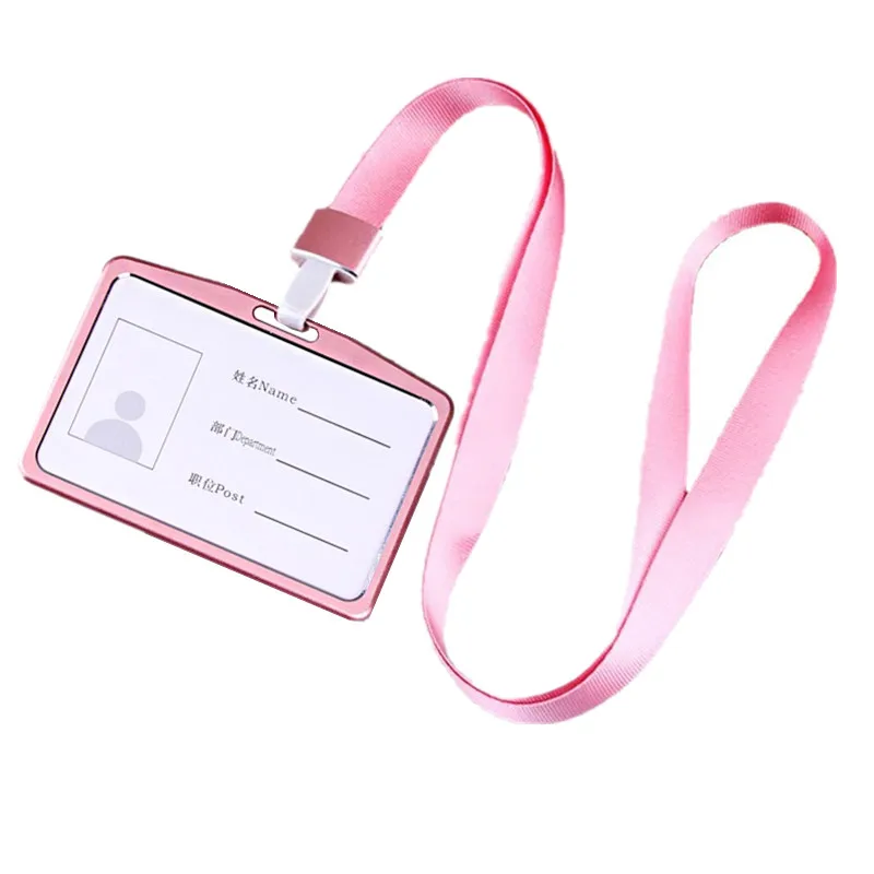 Metal Working Permit Case Badge Holder Exhibition Name ID Card Holder Card Cover Lanyard Staff Work Pass Card Sleeve Neck Strap: WHITE