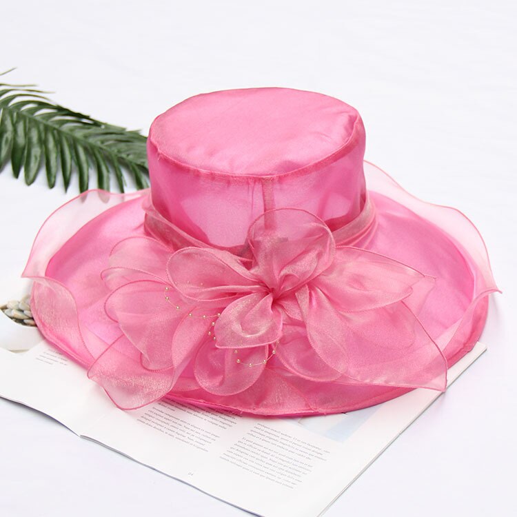 Chapeau de soleil pour femme, chapeau d'été en maille avec fleurs, grand chapeau de plage à large bord ondulé: 202 roses