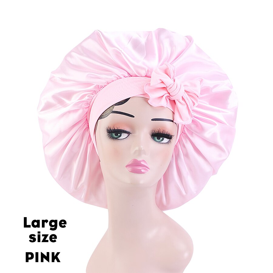 Satin Bonnet Silk Bonnet With Elastic Tie Band Large Adjustable Straps Hair Bonnet Jumbo Size For Sleeping Curly Braid Hair: L PINK