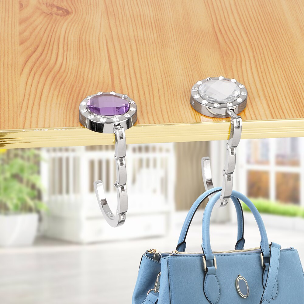 HILIFE Crystal Alloy Desk Hanger Table Hook Round shape for Hanging Portable Foldable Hangbag Hook Purse Bag Hook Holder