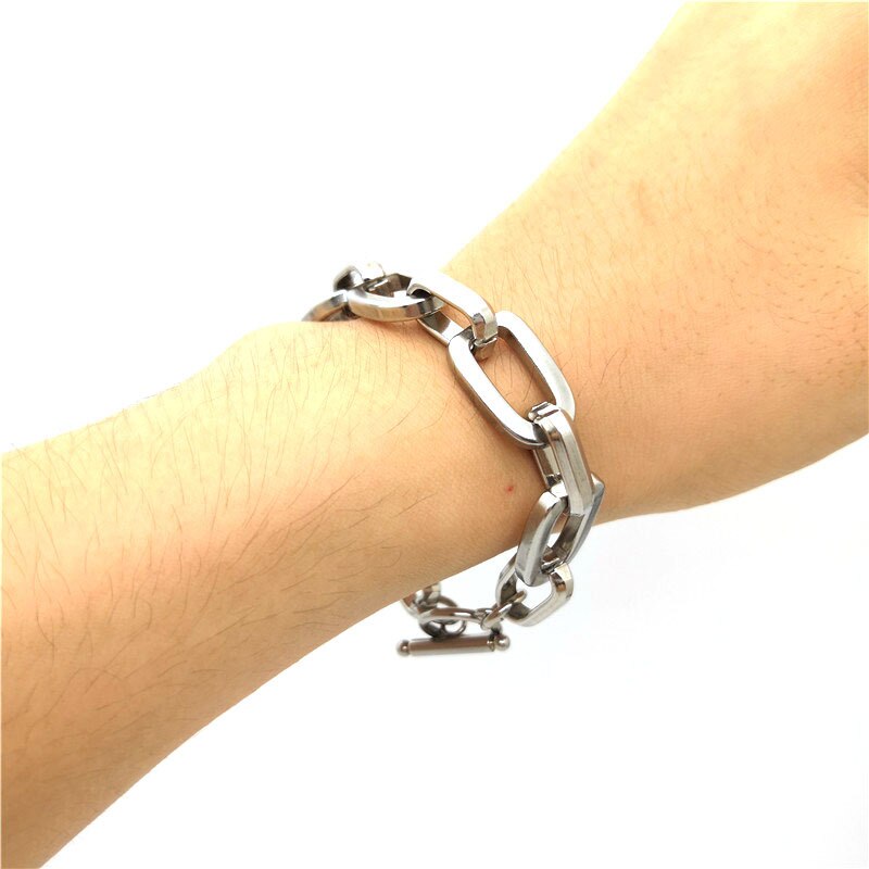 Handgefertigtes Armbinde aus titanstahl und edelstahl, dicke kette, schlichtes Hüfte-hüpfen-Armbinde