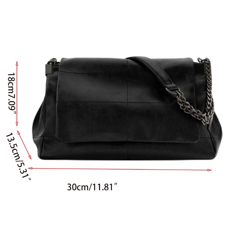Dames zwarte rock flap schoudertas met kettingriem, handtas van imitatieleer