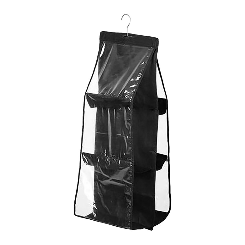 6 Mobiele Bouble-Zijdig Clear Garderobe Kast Ruimtebesparend Bag Organizer Kledingkast Opknoping 3-Layer 6-Bag opbergtas Ondergoed * J: Black