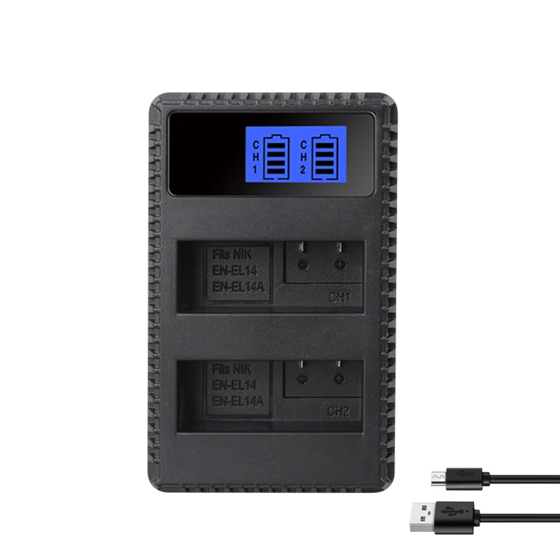EN EL14 1030mAh Batteries EN-EL14 pour Nikon D5100 D5200 D5500 D5600 D5300 P7200 P7700 P7100 D3100 D3200 D3300 chargeur de batterie: YELLOW