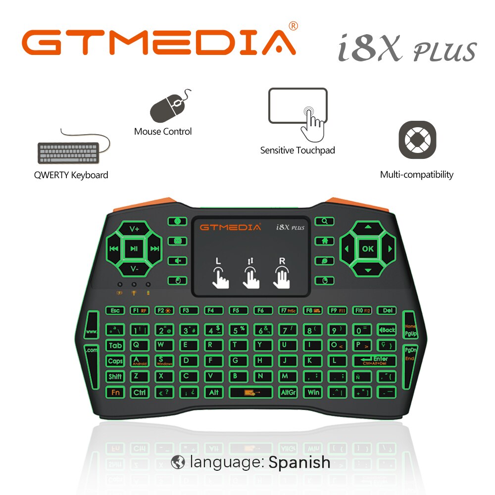 Miniteclado inalámbrico i8X PLUS, retroiluminado, inglés, ruso, portugués, español, 2,4 GHz, ratón remoto, Touchpad para Android TV Box PC
