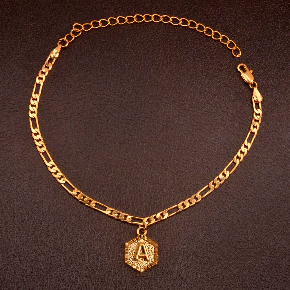 Anniyo 21cm + 10cm Extender Chain / STUVWXYZ Initial Letter Anklet for Women Alphabet Jewelry Foot Chain Girls #105906P