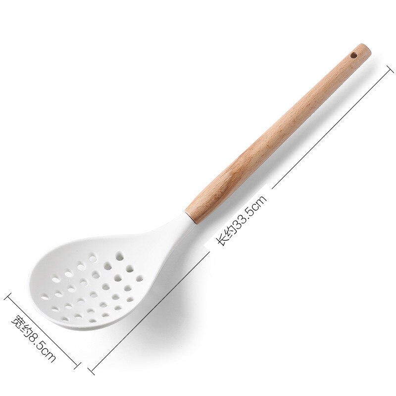 Silicone Kitchen Cooking Tools Set Cook Utensils Kits Non-stick Cookware Wooden Handle Kitchenware Spatula Shovel Baking Gadgets: 1pc Big Colander