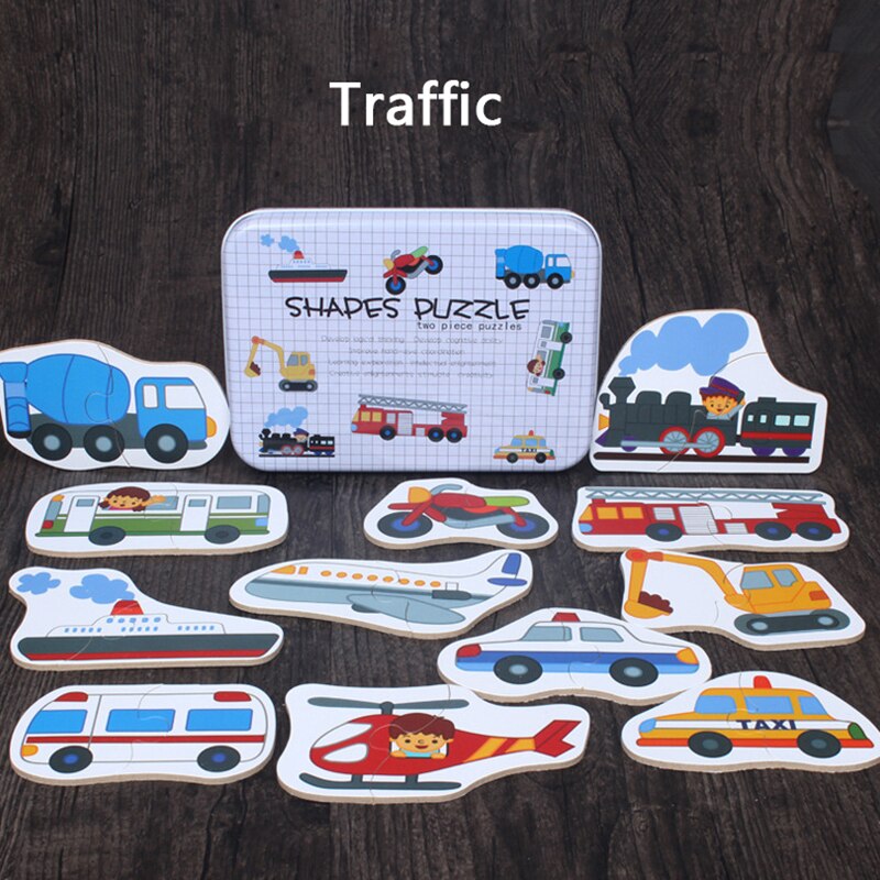 Baby Speelgoed Ijzeren Doos Houten Kaart Voertuig Fruit Dieren 3D Puzzel Spel Speelgoed Baby Vroege Educatief Training Cognitieve Puzzels: 07