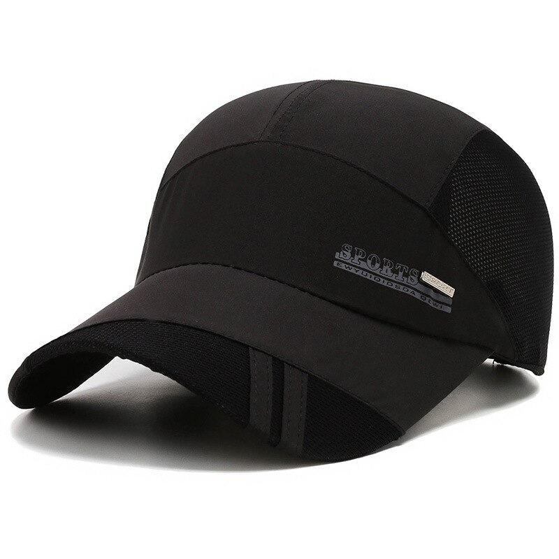 Masculino feminino esportes de secagem rápida boné de beisebol snapback sunhat malha retalhos de pesca ao ar livre correndo hip hop chapéus de beisebol casquette: Black Cap