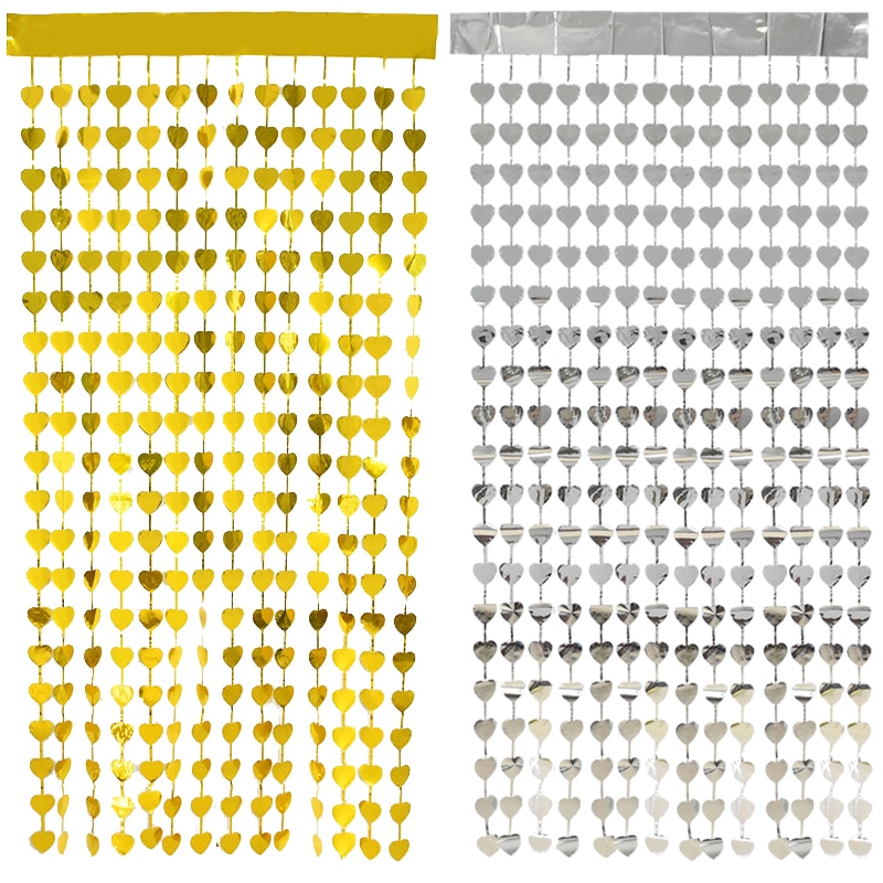 180*100cm kärlek hjärta paljetter folie regn gardin frans tofs baby shower bröllop födelsedagsfest årsdag bakgrund dekor